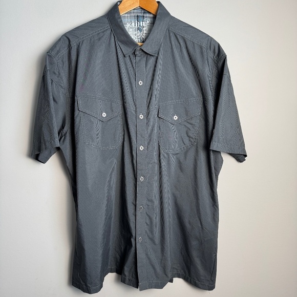 Kuhl Mountain Grown Men's Camp‎ Shirt XXL Short Sleeve Pin Check Charcoal Gray - Picture 1 of 14
